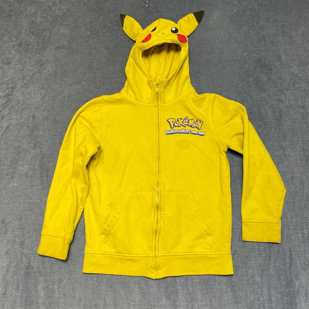 Pokémon Pikachu Full Zip Hoodie Boys Medium Yellow Graphic Winter Long Sleeve